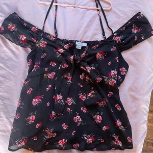 Floral Black Top with Pink Accents